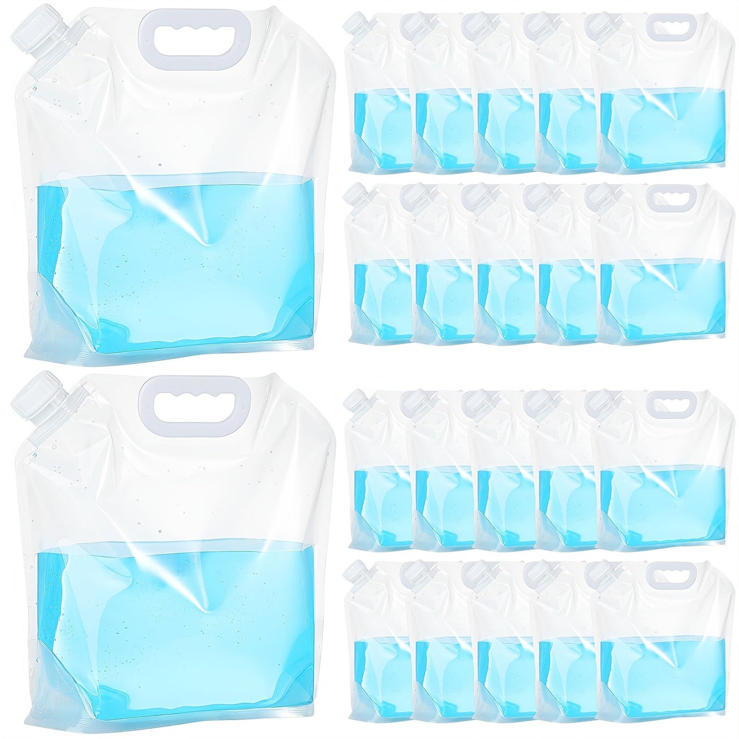Collapsible Water Bags 20 Pack – 1.3 Gallon Each (26 Gallons Total) Food-Grade Clear Foldable Plastic Water Storage Containers for Emergency, Camping & Outdoor Use