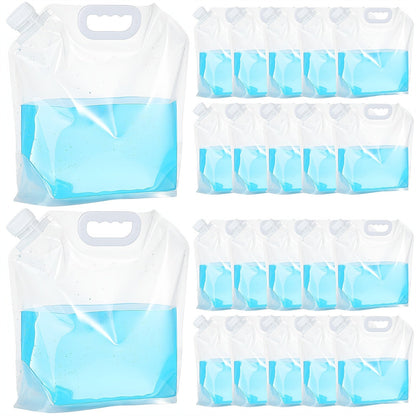 Collapsible Water Bags 20 Pack – 1.3 Gallon Each (26 Gallons Total) Food-Grade Clear Foldable Plastic Water Storage Containers for Emergency, Camping & Outdoor Use