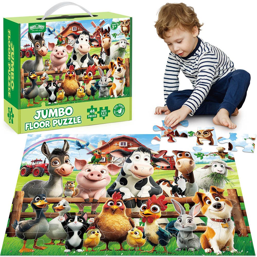 Large Floor Puzzle for Kids Ages 3+ – Chunky Jigsaw Mermaid & Farm Animals, Preschool Educational Toy for Boys & Girls 3 4 5 6 Years Old, Christmas Birthday Easter Gift