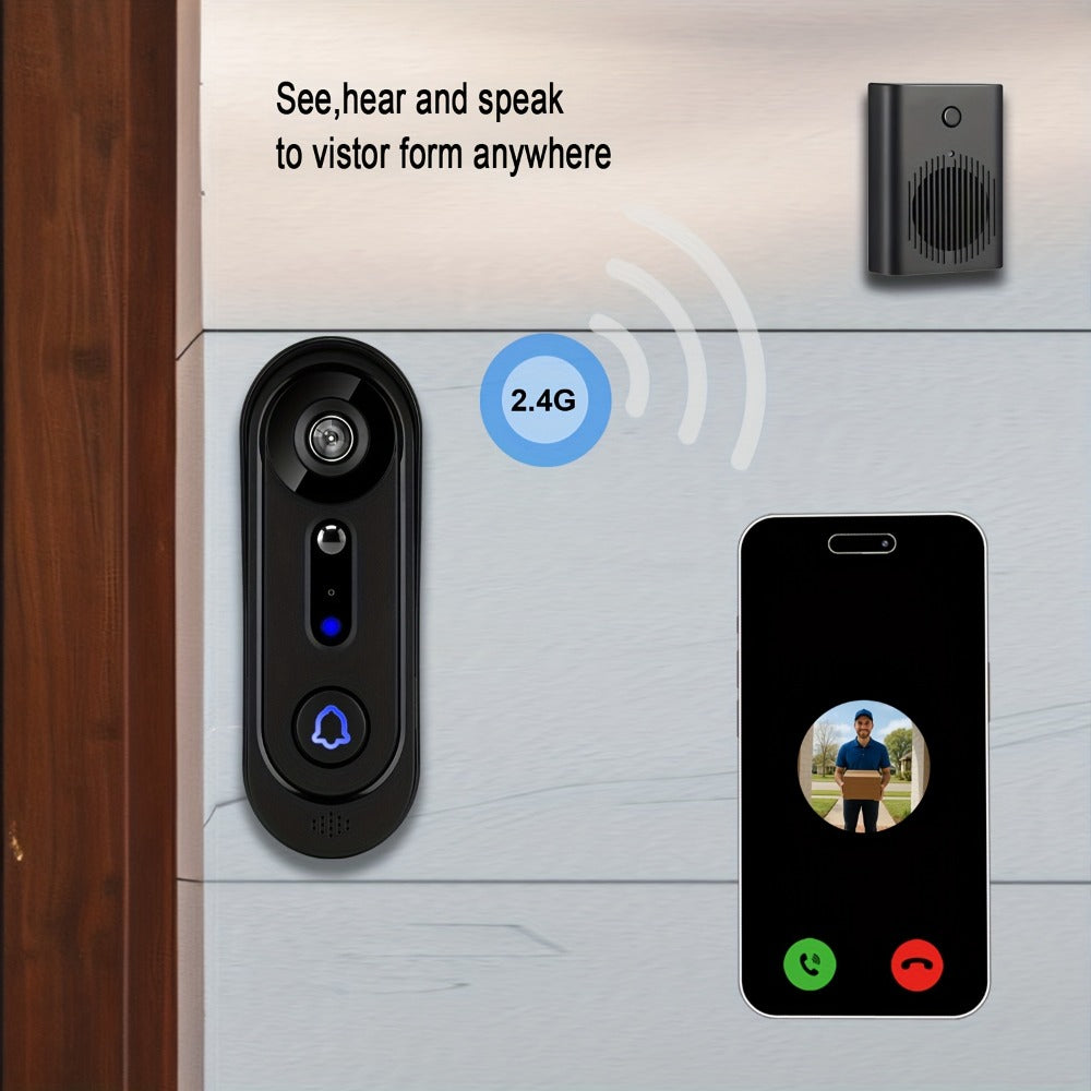 Video Doorbell Camera 1080P HD Wireless with Night Vision, Motion Detection, Two-Way Audio, Indoor Chime & Cloud Storage – 5200mAh Battery, 166° Wide Angle, 2.4GHz WiFi Smart Door Camera