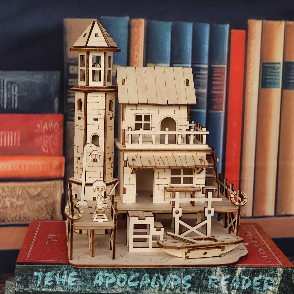 3D Wood Model Kit for Adults & Teens – DIY Wooden Assembly Puzzle, Choose Fisherman's Hut / Treehouse / Cowboy Bar, STEM Brain Teaser Craft Kit, Unique Birthday & Holiday Gift