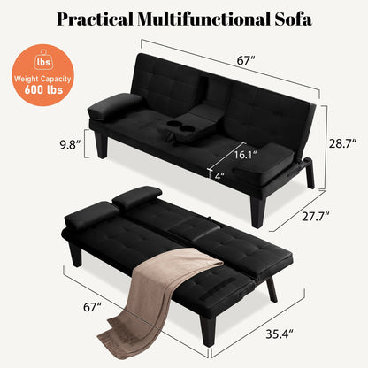 Futon Sofa Bed shown in the Black option