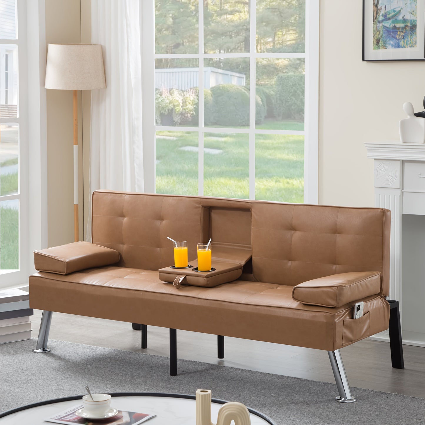Futon Sofa Bed shown in the Brown option