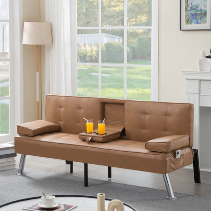 67-Inch Futon Sofa Bed with Fold-Out Lounger and Adjustable Backrest detail image - detail view 10