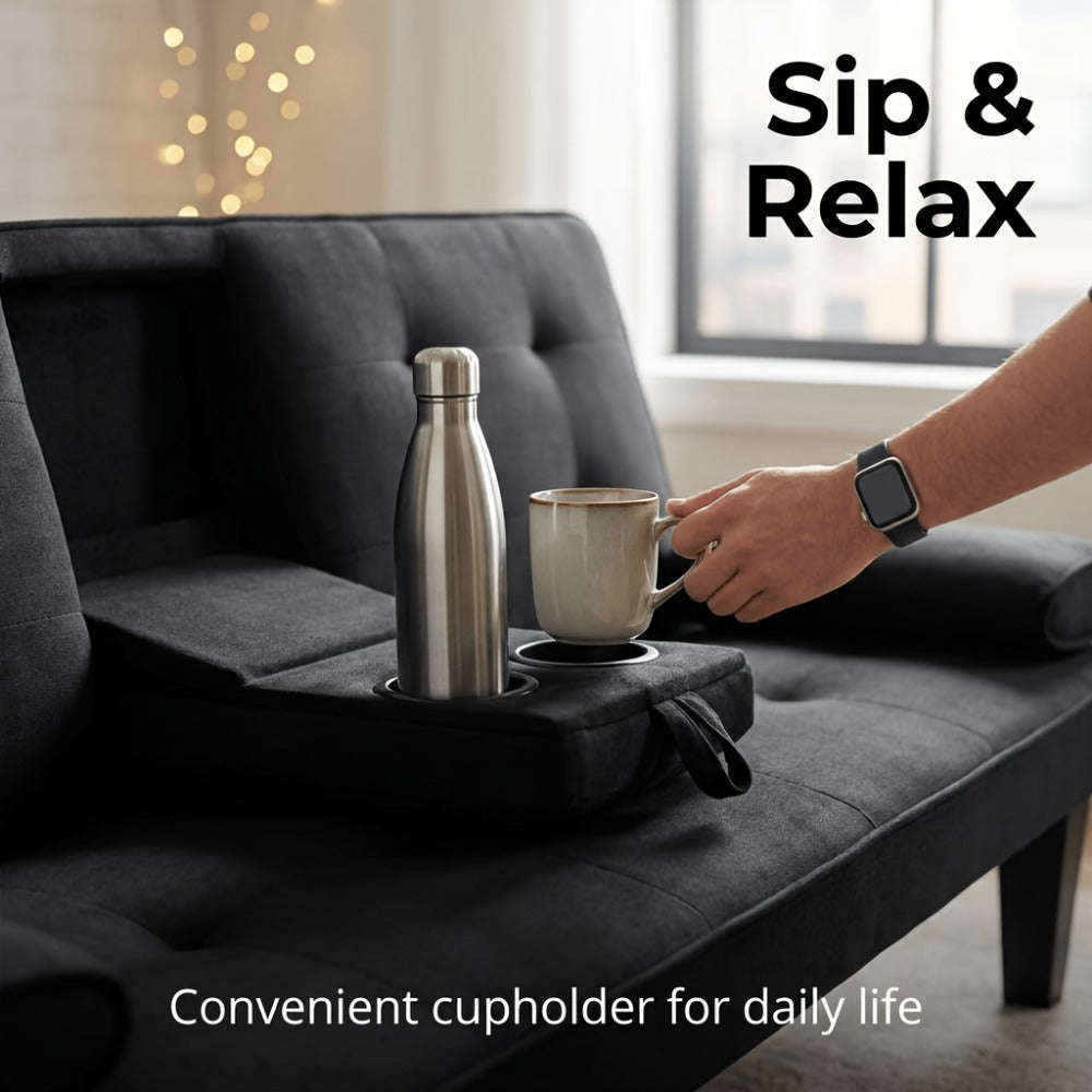 67-Inch Futon Sofa Bed with Fold-Out Lounger and Adjustable Backrest detail image - detail view 11