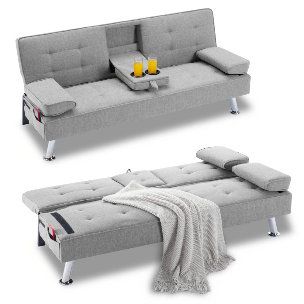 67-Inch Futon Sofa Bed with Fold-Out Lounger and Adjustable Backrest detail image - detail view 12