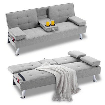 67-Inch Futon Sofa Bed with Fold-Out Lounger and Adjustable Backrest detail image - detail view 12