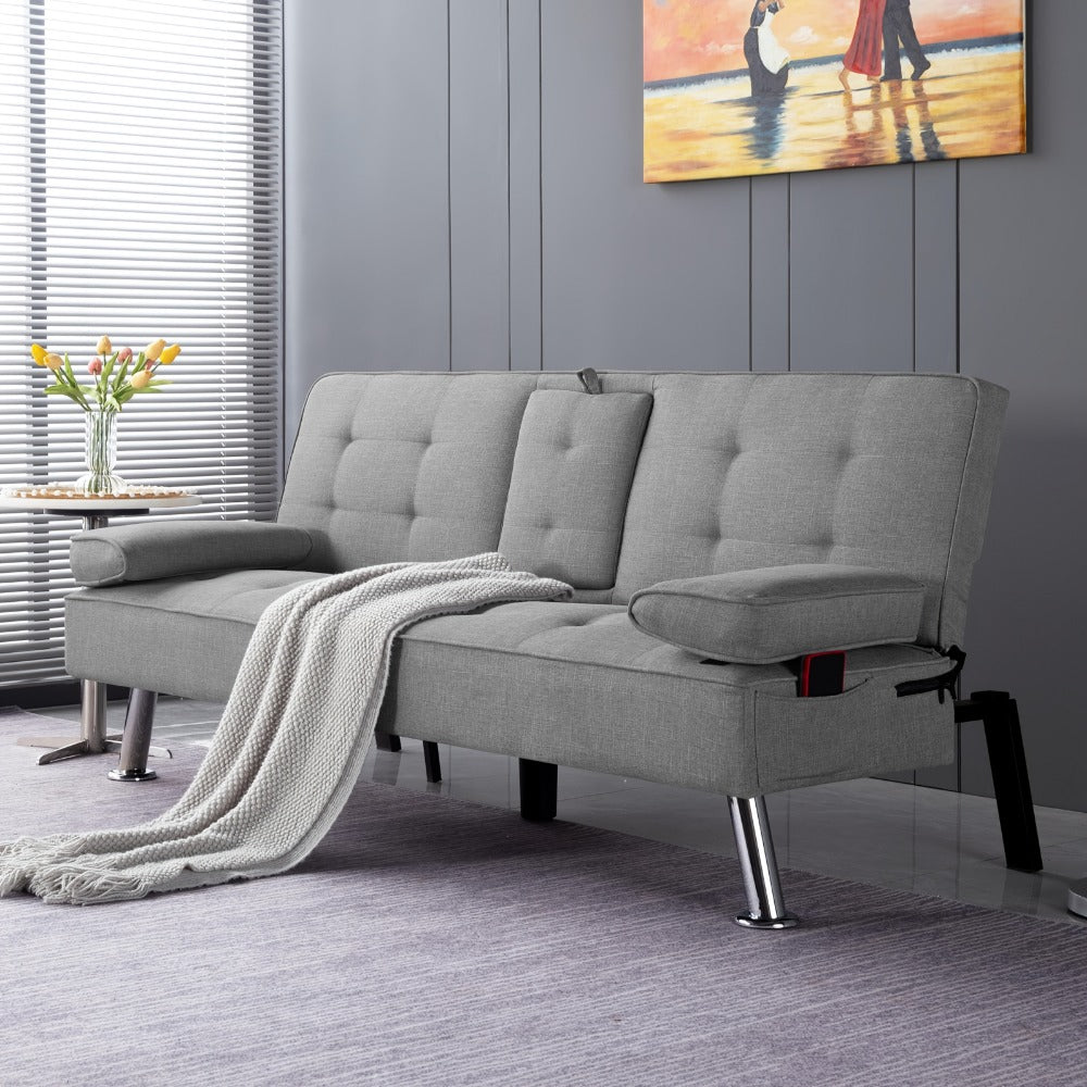 67-Inch Futon Sofa Bed with Fold-Out Lounger and Adjustable Backrest detail image - detail view 16