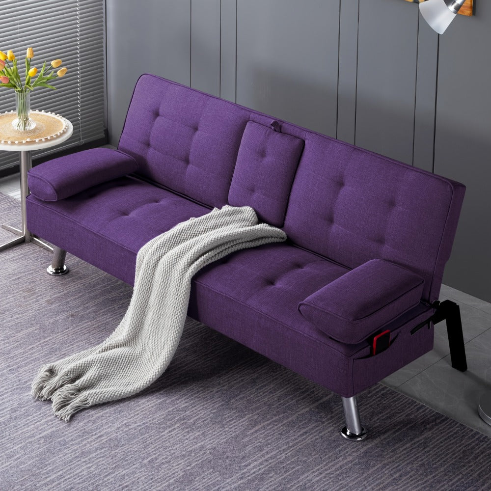 67-Inch Futon Sofa Bed with Fold-Out Lounger and Adjustable Backrest detail image - detail view 18