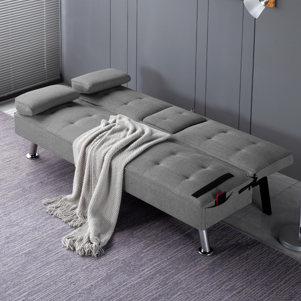 67-Inch Futon Sofa Bed with Fold-Out Lounger and Adjustable Backrest detail image - detail view 19