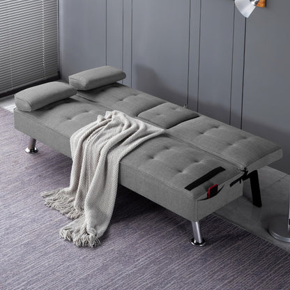 67-Inch Futon Sofa Bed with Fold-Out Lounger and Adjustable Backrest detail image - detail view 19