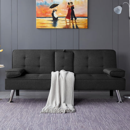 67-Inch Futon Sofa Bed with Fold-Out Lounger and Adjustable Backrest detail image - detail view 21