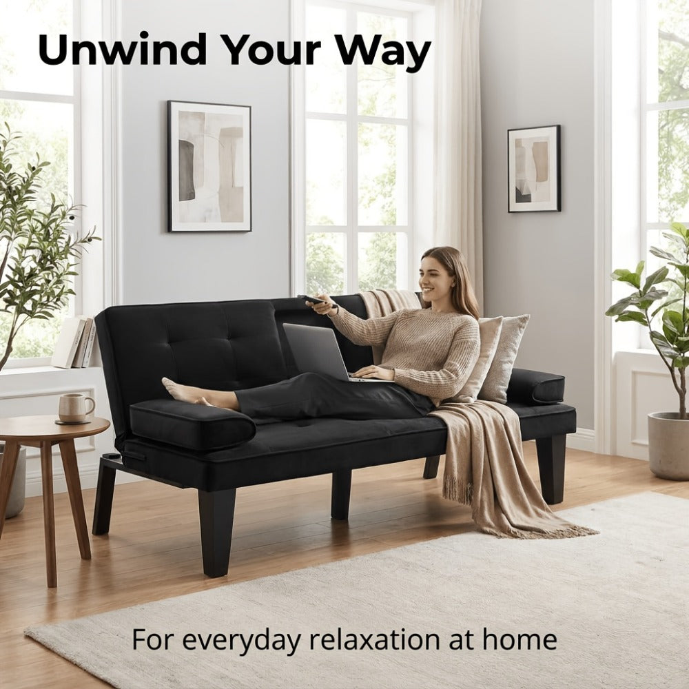 67-Inch Futon Sofa Bed with Fold-Out Lounger and Adjustable Backrest detail image - detail view 6