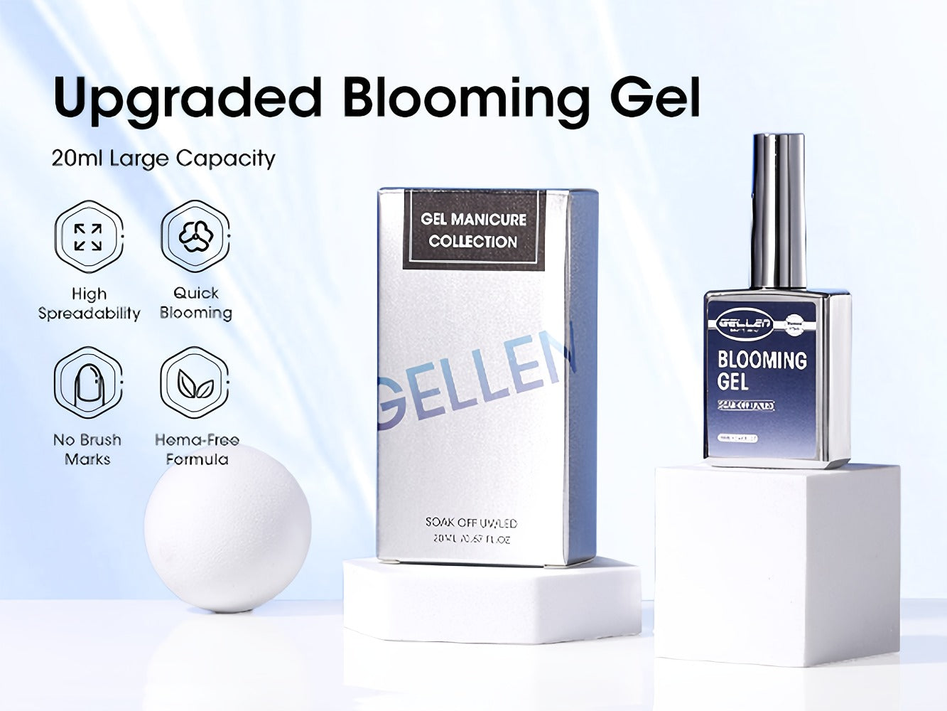 Blooming Gel Nail Art 2pcs HEMA-Free Clear Blossom Gel — Marble Watercolor Floral Tie-Dye Spreading Effect Soak-Off LED 28-Day DIY Manicure 0.68oz Each