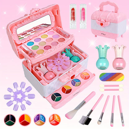 Kids Makeup Kit for Girls Ages 5-12 – 48PCS Princess Pretend Play Cosmetics Set, Washable Hypoallergenic Eyeshadow, Blush, Lip Gloss, Glitter, Nail Polish & Tools, Birthday Gift for Girls
