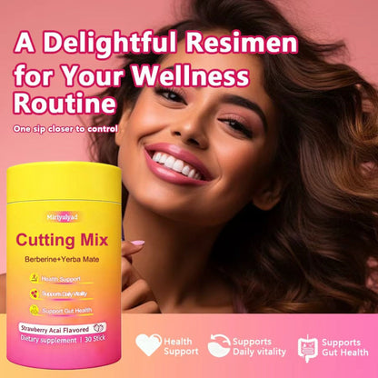 Berberine Supplement Sticks with Yerba Mate — Strawberry Acai Flavor Vegan Cutting Mix | Natural Metabolism Blood Sugar & Energy Support | Gluten-Free Dairy-Free | 30 Stick Packs Per Bottle
