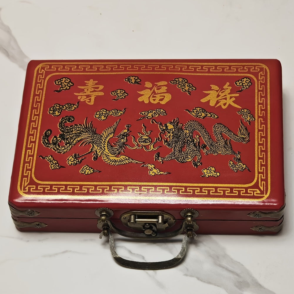 146-Tile Mahjong Set with Chinese Dragon Design - Classic Ivory Style, Durable Vinyl Case, Wind Indicator & Dice | Traditional Chinese Mahjong Game for Family Game Night | Best Gift for Adults