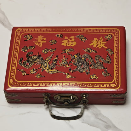 146-Tile Mahjong Set with Chinese Dragon Design - Classic Ivory Style, Durable Vinyl Case, Wind Indicator & Dice | Traditional Chinese Mahjong Game for Family Game Night | Best Gift for Adults