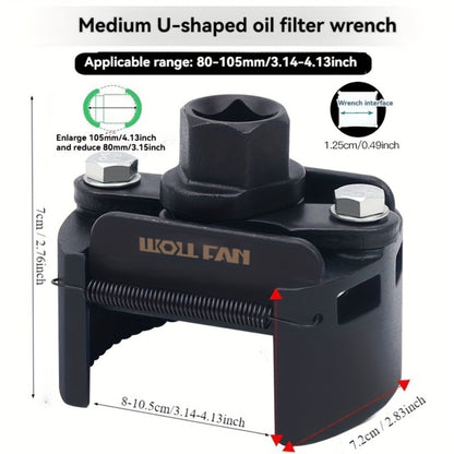 Adjustable Oil Filter Wrench 2-Jaw Reversible – Universal U-Shaped Multi-Function Stainless Steel with Hex Socket & Adjustment Knob for Engine Oil Filter Removal & Installation