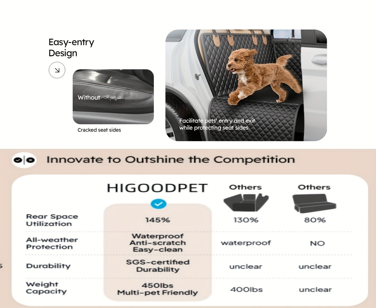 Heavy Duty Dog Hammock with Hard Bottom Support | 450lbs Capacity, XL Size, Suitable for 2-4 Large Dogs, Knit Fabric, Backseat Protector for Truck/SUV