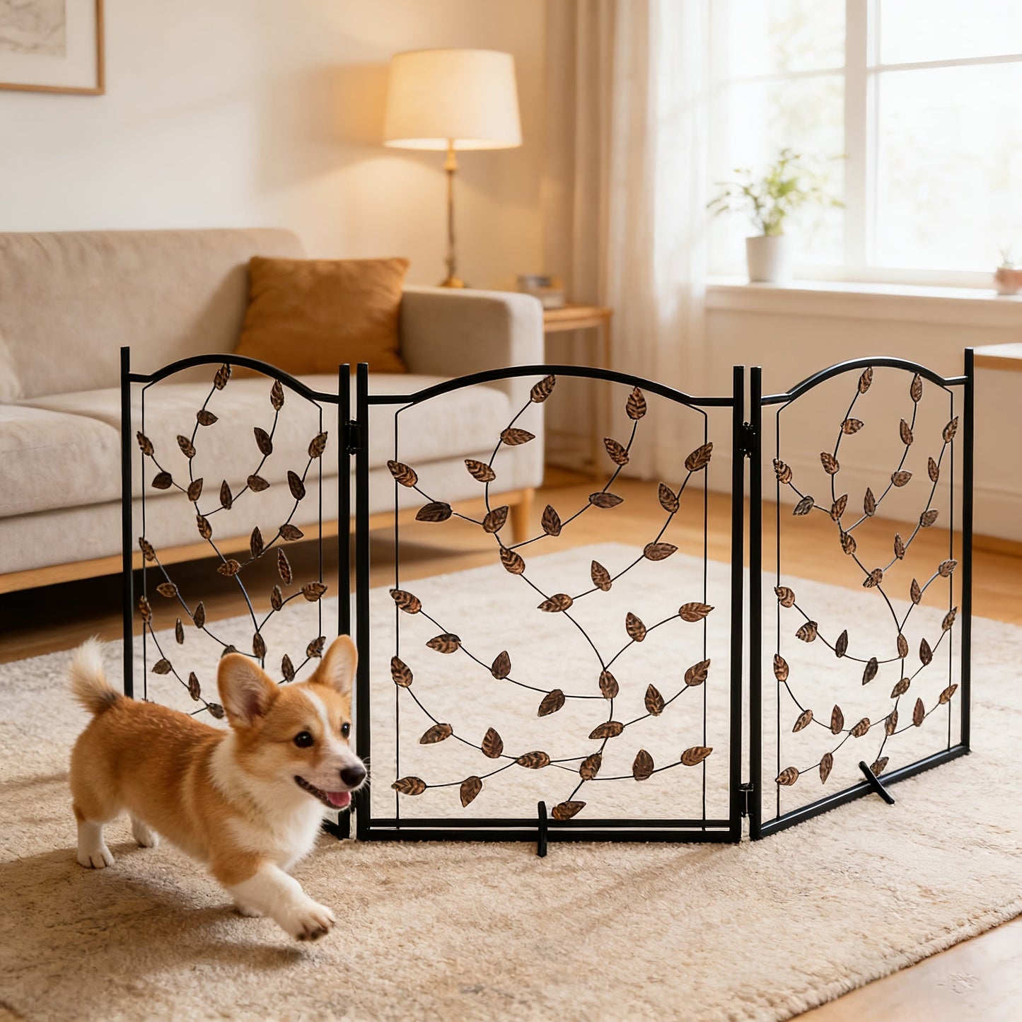 Foldable Pet Gate 3-Panel 52x24 Inch Metal Freestanding Dog Fence Retractable for Stairs Hallways Doorways Indoor Dog Gate No Installation