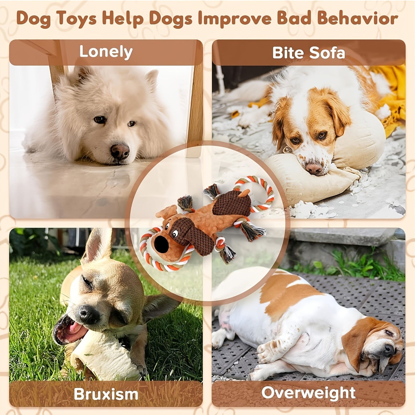 Squeaky Dog Toys for Aggressive Chewers - Interactive Tug of War Rope Toy, Crinkle Plush Chew Toys for Small Medium Large Dogs, Durable Pet Play Toy with Hidden Squeaker