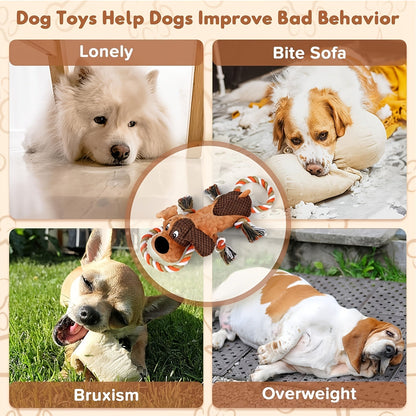 Squeaky Dog Toys for Aggressive Chewers - Interactive Tug of War Rope Toy, Crinkle Plush Chew Toys for Small Medium Large Dogs, Durable Pet Play Toy with Hidden Squeaker