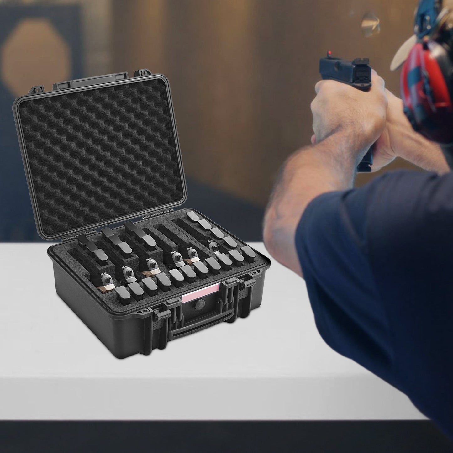 Hard Pistol Case IP67 Waterproof – TSA Approved Lockable Handgun Case with XPE Pre-Cut Foam Lining, Pressure Release Valve & Dual Padlock Holes for Safe Firearm Transport & Storage