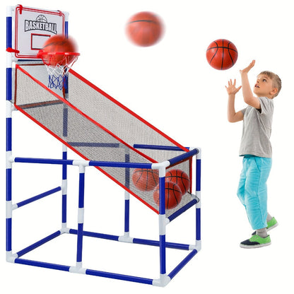 Kids Arcade Basketball Game Set with Hoop & 4 Soft Balls – Indoor Outdoor Sport Play for Ages 3+, Thick PVC Frame, Air Pump Included | Best Birthday Christmas Holiday Gift for Boys and Girls