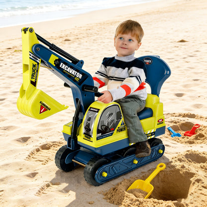 Ride-On Excavator Toy for Kids with Manual Digging Arm – Sit-In Construction Vehicle Scooter for Boys Girls Ages 3+ Outdoor Sandbox Digger Birthday Gift Supports up to 52.7 lbs