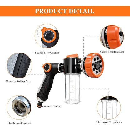 Dog Wash Hose Attachment 8-in-1 Spray Nozzle with 100cc Soap Dispenser - Pet Shower Sprayer for Bathing Dogs, Car Wash & Garden Watering