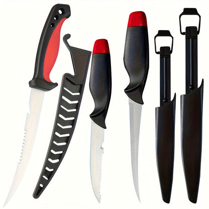 Fishing Knife Set 3-Piece Stainless Steel Fillet Boning Knife with Cut Resistant Gloves Fishing Line Cutter Stretch Rope for Fishing Camping Carving