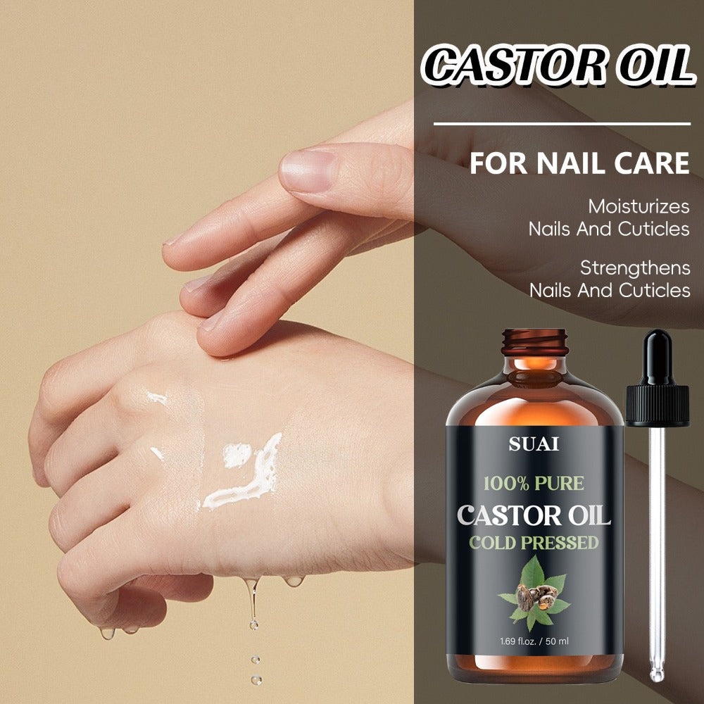 Castor Oil 100% Pure Cold Pressed 1.69oz — Hypoallergenic Multi-Use Oil for Hair Growth Eyebrow Eyelash Thickening Skin Moisturizing Nail Cuticle Care Plant Extract Women Men All Skin Types