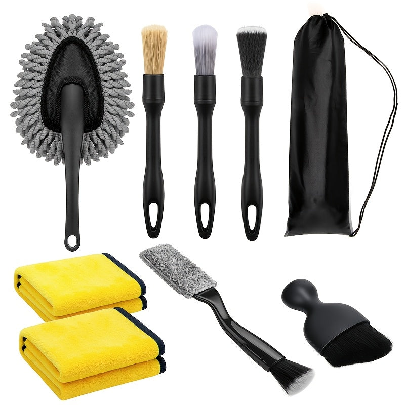 FCLUSLL 9pcs Car Detailing Kit Car Detailing Brush, Car Dusting Brush, Microfiber Cleaning Cloth Essential Tools for Car Interior Maintenance