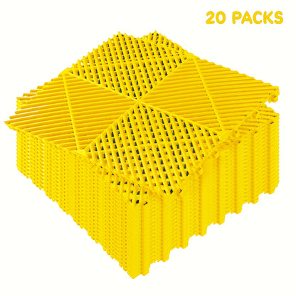 10 Edges And 2 Corners Only Optional 20 Pack 16"x 16"x 0.75"(Thickness) Interlocking Garage Floor Tiles, Modular Drainage Floor Mat, Non-Slip Splicing Interlocking Drainage Mats Floor Tile for Garage Car Wash Basement, Etc