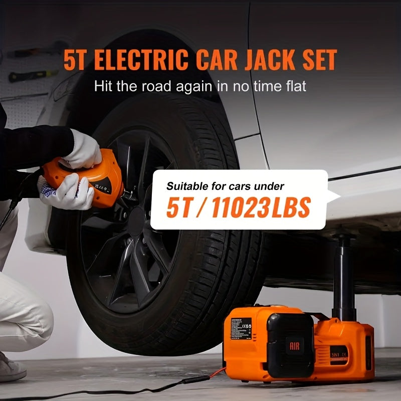Car Jack Hydraulic Jack - 5 Tons Electric Car Jack Stand 3-in-1 Car Jack Kit for Car SUV Car Lift Floor Jack for Tire Change And Road Emergencies with Integrated Tire Pump (orange)