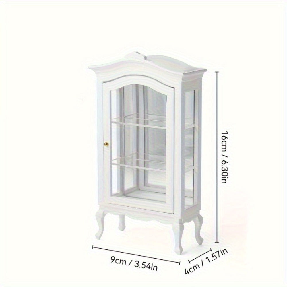 Miniature Display Cabinet with Mirror & 3 Glass Shelves White Wooden Mini Showcase – Dollhouse Decoration Photography Prop Wedding Scene Decor, Collectible Gift for Miniature Enthusiasts & Collectors