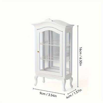 Miniature Display Cabinet with Mirror & 3 Glass Shelves White Wooden Mini Showcase – Dollhouse Decoration Photography Prop Wedding Scene Decor, Collectible Gift for Miniature Enthusiasts & Collectors