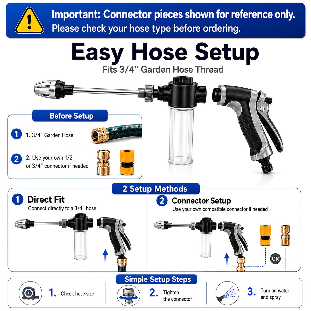 2pcs Upgraded Car Wash Sprayer Set | Long Rod Water Gun with Wash Towel, 360° Adjustable Nozzle, Removable Foam Bottle, Easy Setup, No Hose Included, for Car, Motorcycle, Garden & Yard Cleaning