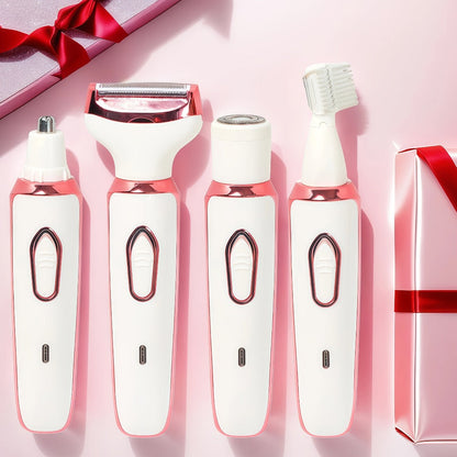 4-in-1 Electric Hair Remover for Women USB Rechargeable Shaver Trimmer – Eyebrow Nose Face Leg Bikini Line Underarm Peach Fuzz Removal Stainless Steel Blades Portable Travel Gift