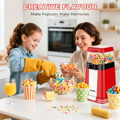 Hot Air Popcorn Popper Maker 16 Cups – Oil-Free Electric Popcorn Machine with Measuring Cup for Kernels & Butter Melting, Healthy Family Snack