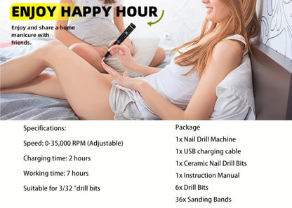Nail Drill Machine 35000 RPM LCD Display Rechargeable Portable Electric Nail File with Forward Reverse Rotation Low Noise – Professional Nail Grinder for Gel Acrylic Natural Nails Manicure Pedicure Home Salon