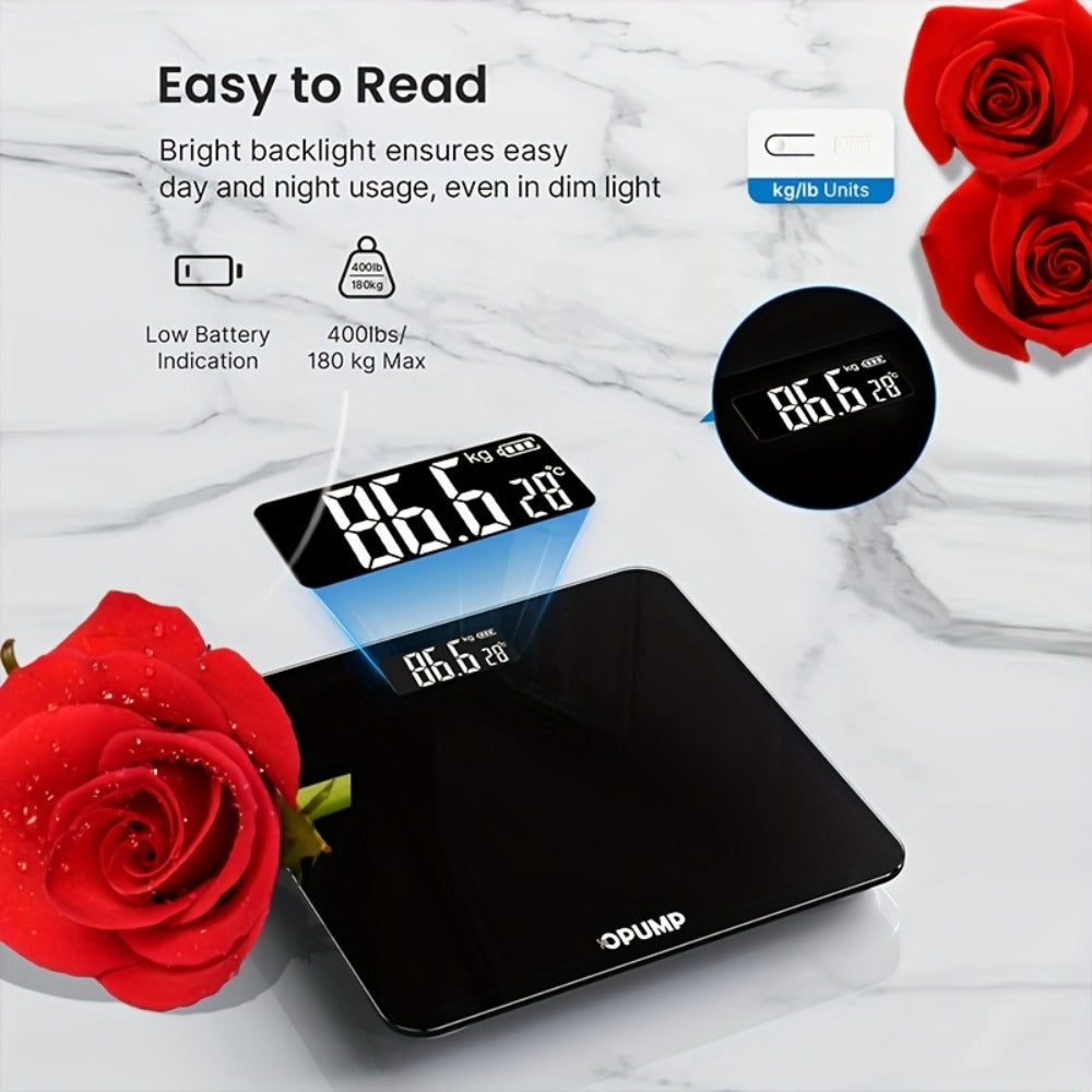 Digital Bathroom Scale High Precision 400 lbs – Electronic Body Weight Scale with Backlit HD LCD Display, kg/lb/st Switchable, Easy Read, Includes Batteries