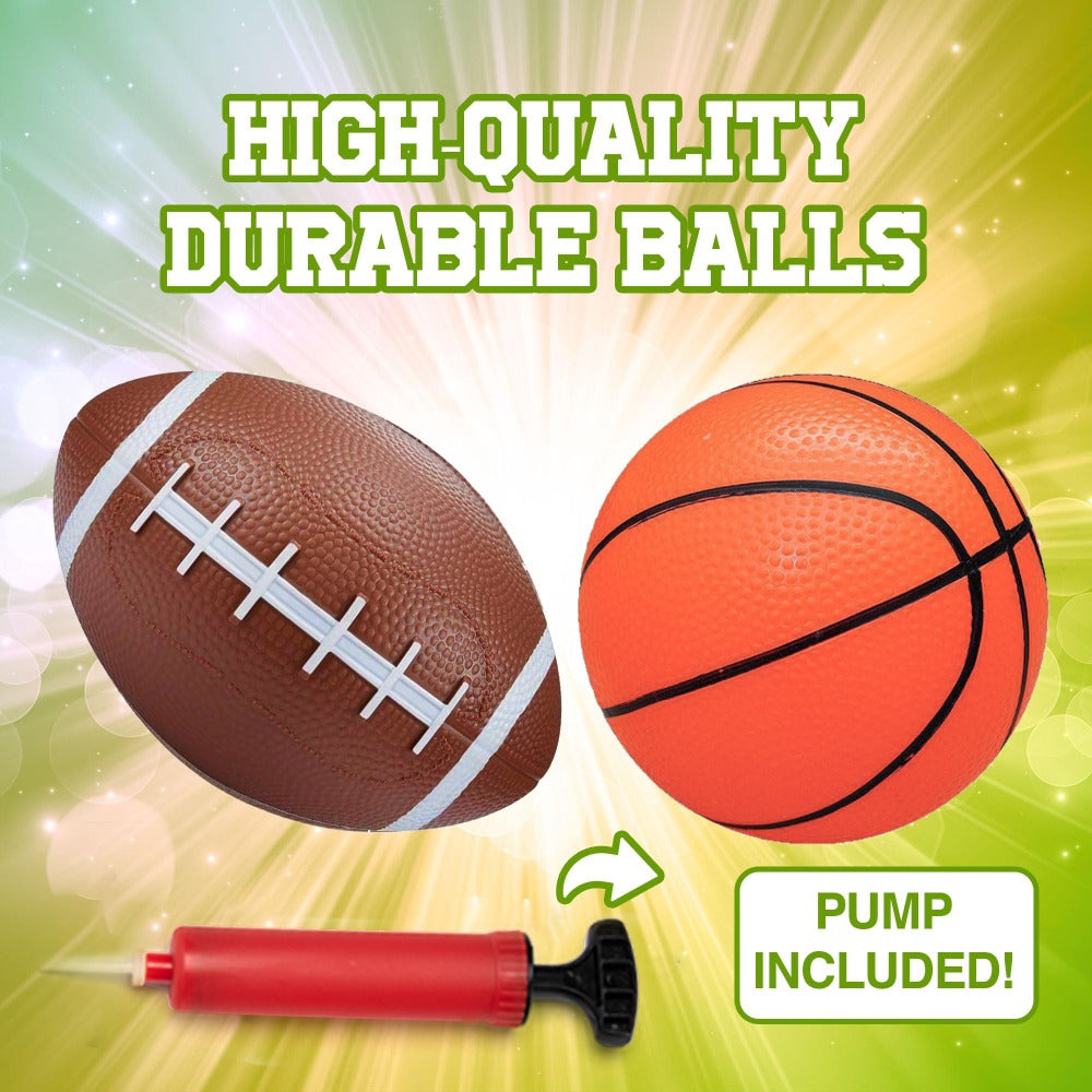 Kids Playground Ball Set 7-Pack with Air Pump – 10.6 Inch Outdoor Ball Plus 6-Inch Basketball Football Rugby, Active Play Toy for Home Yard Pool Classroom Park, Birthday Party Gift for Children Ages 4+