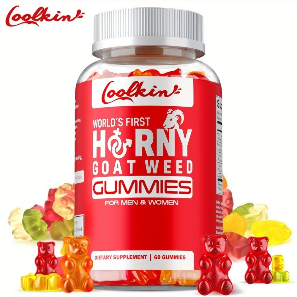 Horny Goat Weed Gummies with Maca Root Tongkat Ali Tribulus & L-Arginine – Men's Vitality & Energy Support Chewable Supplement, 60 Gummies, Natural Male Wellness Formula