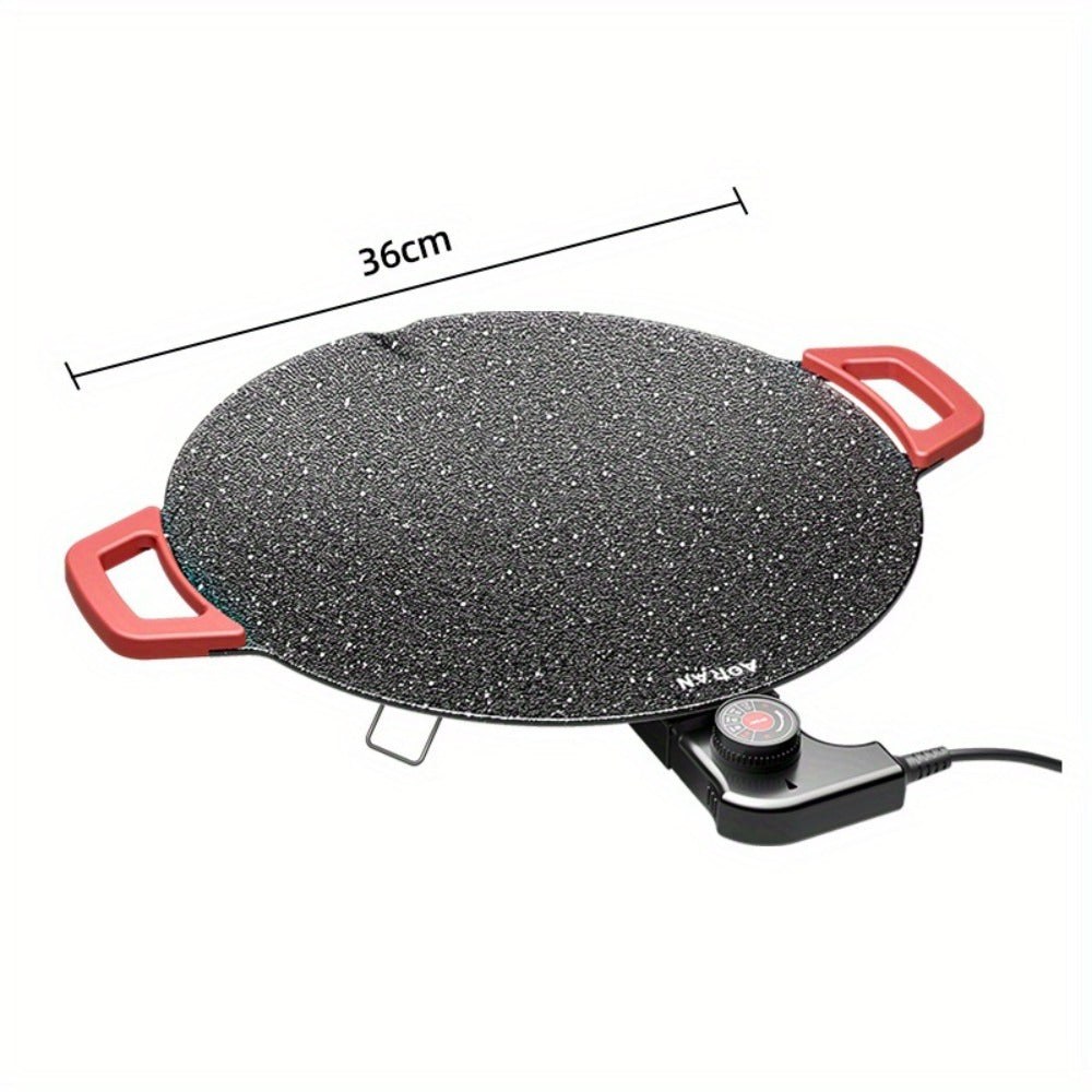 Korean BBQ Grill Pan – Round Non-Stick Multi-Functional Electric Grill Pan with Red Handle & Adjustable Settings, Home & Outdoor BBQ Pot for Family Gatherings, Available in 14.17" & 15.75"