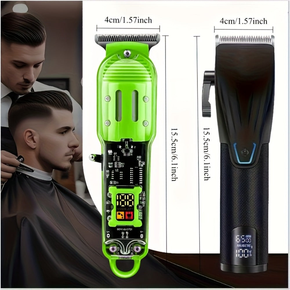 LED Hair Clipper for Men - USB-C Rechargeable Cordless Beard Trimmer with LED Display & 4 Guide Combs, Barber-Grade Home Haircut Kit, Blue Green Red Black, Gift for Men