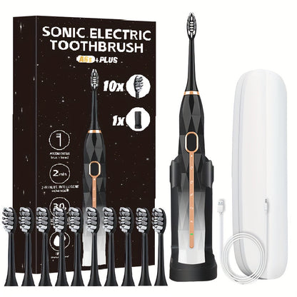 IPX8 Sonic Electric Toothbrush with 8 Replacement Brush Heads — Metal Shaft, USB Rechargeable 500mAh, Travel Case & Holder, Deep Plaque Removal for Adults Men & Women, 5 Colors