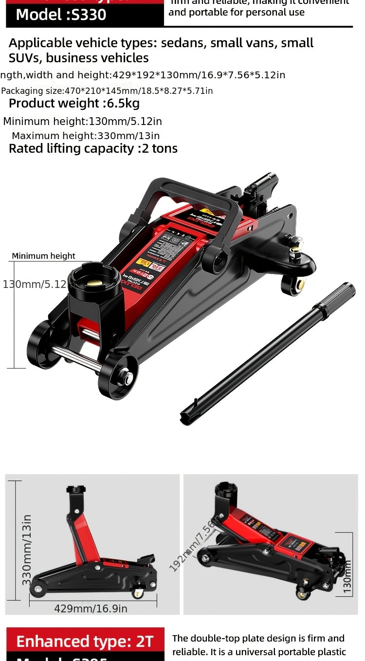 2-ton Grounded Lifting Pump - Single-cylinder Downward-pressing Hydraulic Car Jack, with Lifting Range Of 3.2 Inches to 11.6 Inches (orange), 3.2 Inches to 13 Inches (red), Suitable for Vehicle Maintenance