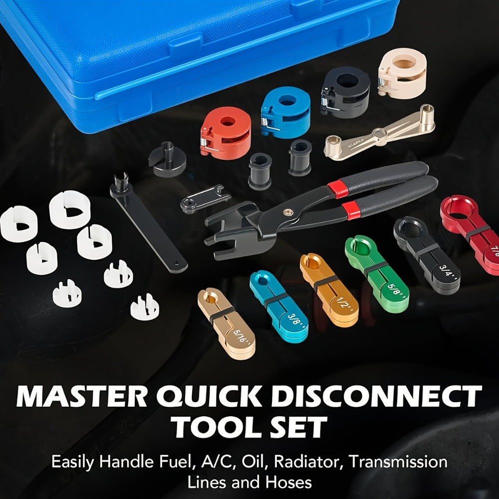 Fuel Line Disconnect Tool Set - 26pc Master Quick Disconnect Kit with AC & Transmission Disconnect Pliers for Fuel Line Removal, Automotive AC Fuel System Repair